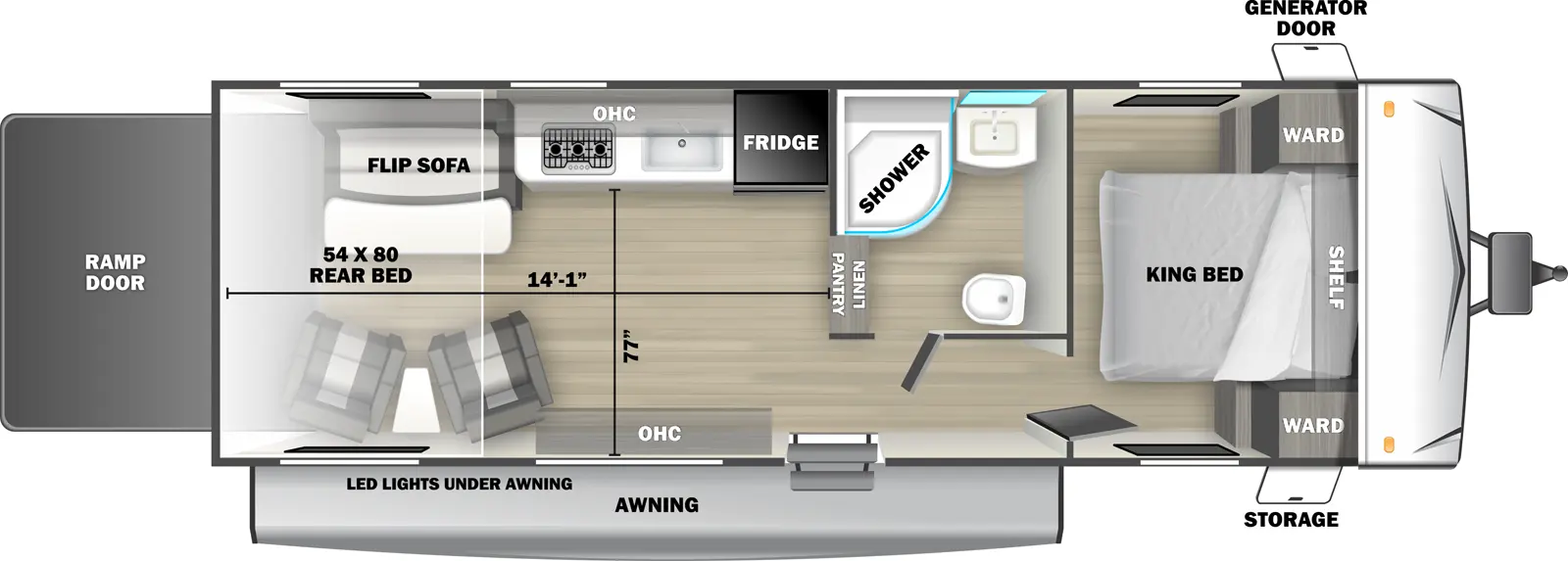 The Stealth 2530SLE is a toy hauler that has one entry and zero slide outs. Exterior features include: fiberglass exterior and  awning. Interiors features include: front bedroom.